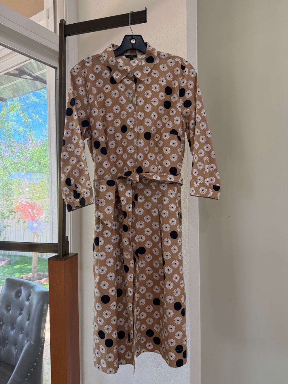 Talbots Brown Floral & Black Dot Long Sleeve Dress - Picture 2 of 9